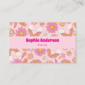 Retro 70er Groovy Pink Floral & Rainbow Funky Visitenkarte (Vorderseite)
