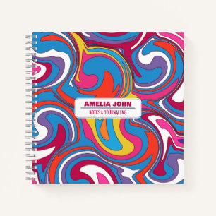 Retro 70er Groovy Psychedelic Name Notebook Notizblock