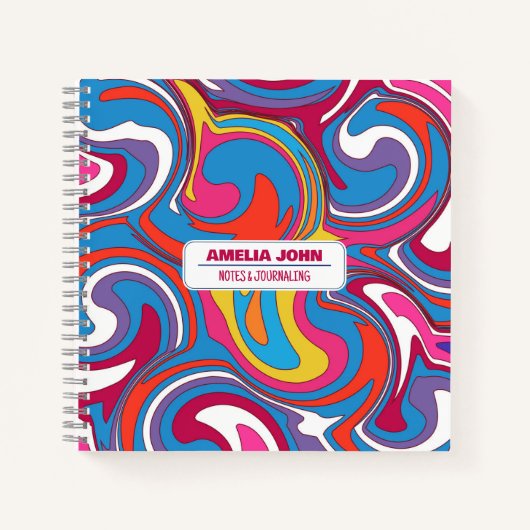 Retro 70er Groovy Psychedelic Name Notebook Notizblock (Vorderseite)