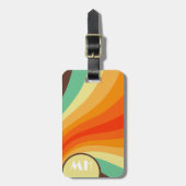 Retro 70er Groovy Streifen Monogramm Gepäckanhänger (Vorderseite vertikal)