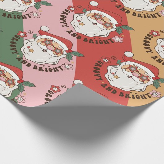 Retro 70er Groovy und Bright Santa Claus Geschenkpapier (Ecke)