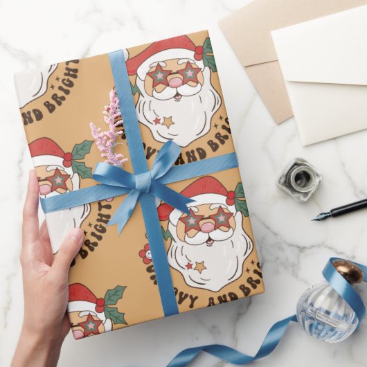 Retro 70er Groovy und Bright Santa Claus Geschenkpapier (Schenken)