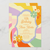 Retro 70er Groovy Wave Blume 40. Geburtstag Einladung (Vorne/Hinten)