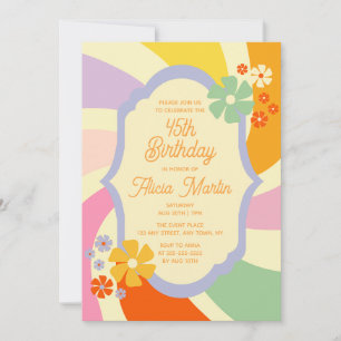 Retro 70er Groovy Wave Blume 45. Geburtstag Einladung