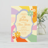 Retro 70er Groovy Wave Blume 65. Geburtstag Einladung (Stehend Vorderseite)