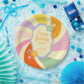 Retro 70er Groovy Wave Blume Happy Birthday Pappteller (Party)