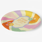 Retro 70er Groovy Wave Blume Happy Birthday Pappteller (Schrägansicht)