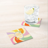 Retro 70er Groovy Wave Blume Happy Birthday Rechteckiger Pappuntersetzer (Vor Ort)