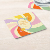 Retro 70er Groovy Wave Blume Happy Birthday Rechteckiger Pappuntersetzer (angewinkelt)