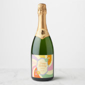 Retro 70er Groovy Wave Blume Happy Birthday Schaumweinetikett (Vorderseite)