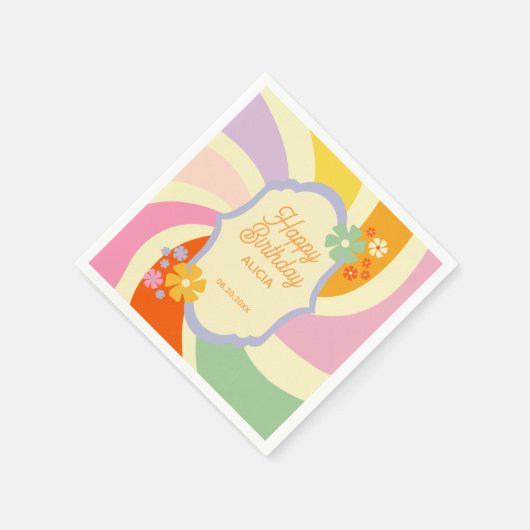 Retro 70er Groovy Wave Blume Happy Birthday Serviette (Ecke)