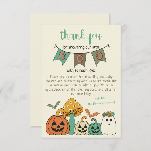 Retro 70er Halloween Little Boo Baby Shower Dankeskarte (Vorne/Hinten)