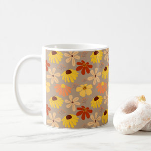 Retro 70er Herbst-Blume Nahtloses Muster Kaffeetasse