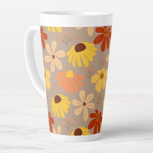 Retro 70er Herbst Niedliche Blume Latte Tasse (Linke Ecke)