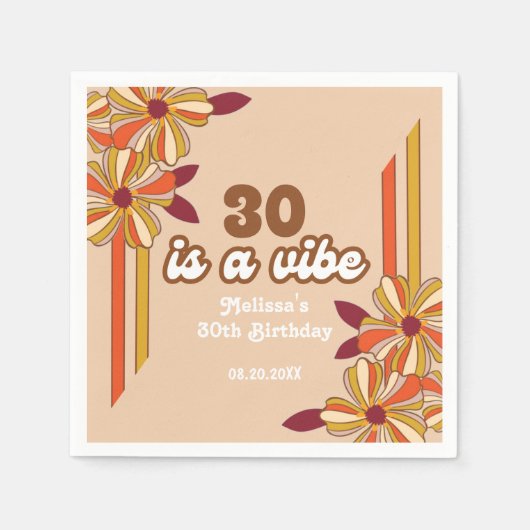 Retro 70er Hippie Blume 30. Geburtstag Serviette (Vorderseite)