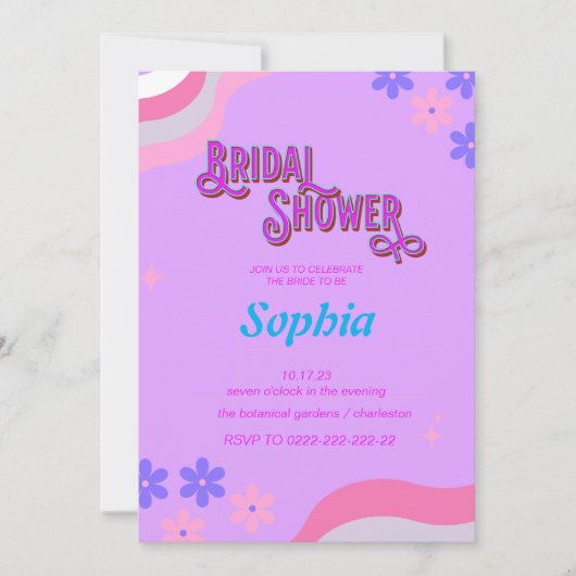 Retro-70er-Hippie-BRAUTPARTY Einladung (Vorderseite)