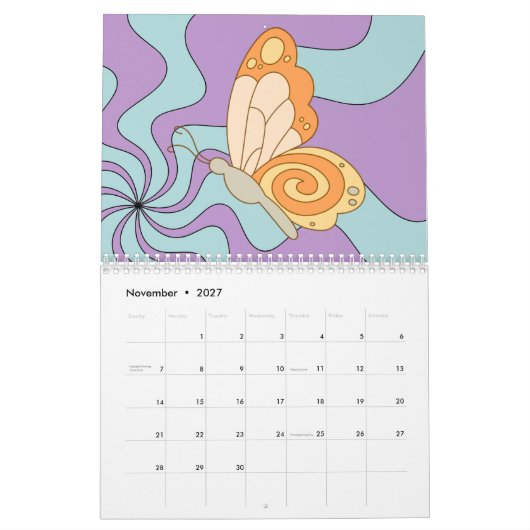 Retro 70er Hippie Groovy Wave Butterfly Kalender (Nov 2027)
