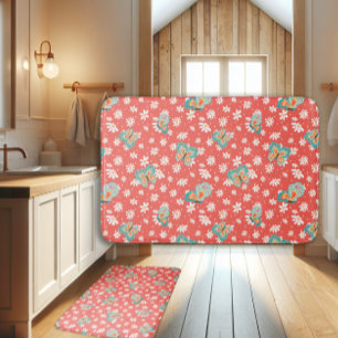 RETRO 70er Hippy Daisy Mod Butterfly Lachs Pink Badematte