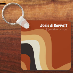 Retro 70er Hochzeit Burnt Orange Personalisiert Schlüsselanhänger