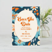 Retro 70er Hochzeit Save The Date (Stehend Vorderseite)