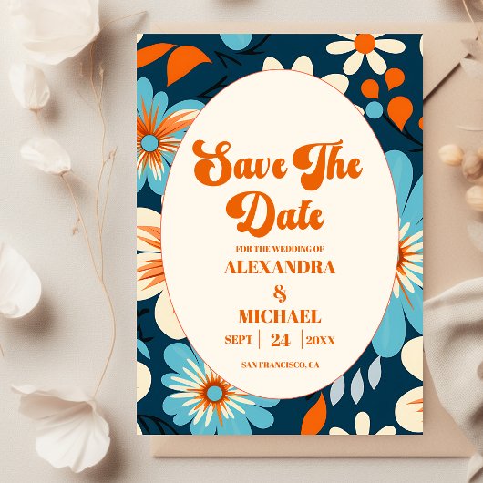 Retro 70er Hochzeit Save The Date