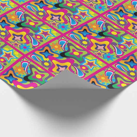 Retro-70er in hellen Farben Geschenkpapier (Ecke)