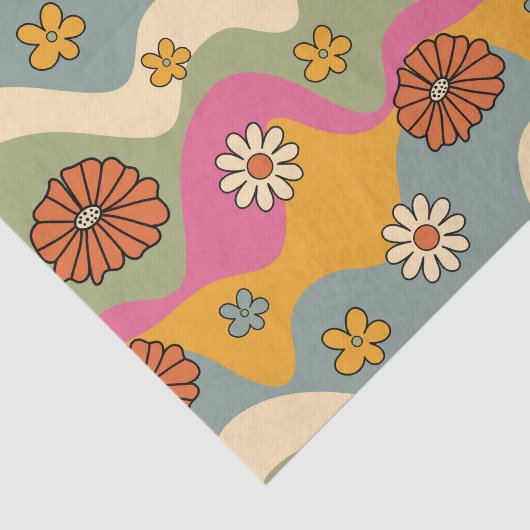 Retro-70er Inspiriert Blumendekoupage Seidenpapier (Ausschnitt)