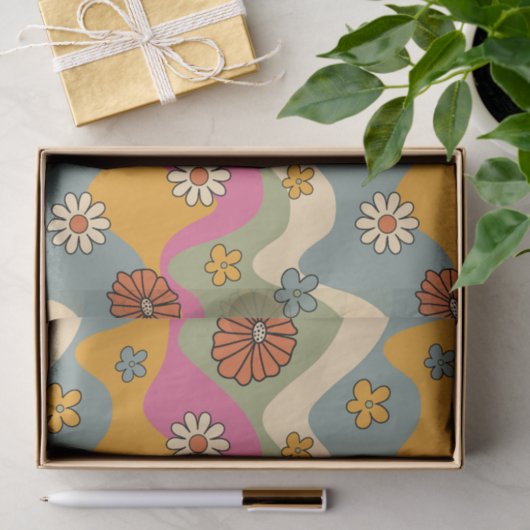 Retro-70er Inspiriert Blumendekoupage Seidenpapier (Geschenk)