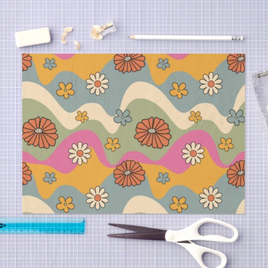 Retro-70er Inspiriert Blumendekoupage Seidenpapier (Handwerk)