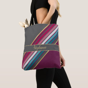 Retro 70er Inspiriert Grau und Lila Streifen Tasche