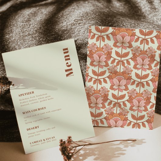 Retro 70er inspiriert Orange Wedding Menu Einladung