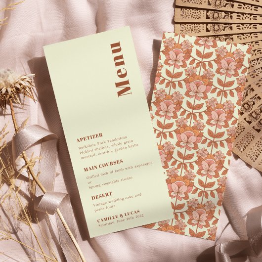 Retro 70er inspiriert Orange Wedding Menu Menükarte