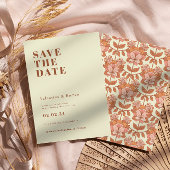 Retro 70er inspiriert Orange Wedding Speichern Sie Einladung