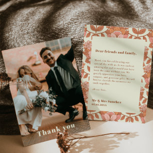 Retro 70er inspirierte orange Hochzeit Dankeskarte Einladung