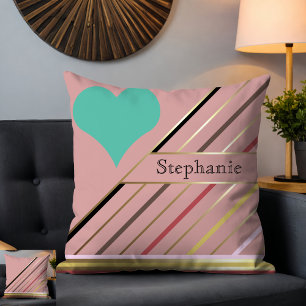 Retro 70er Inspirierte Streifen Rose und Gold Kissen