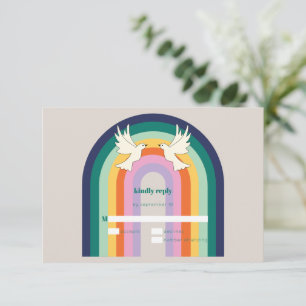 Retro 70er Jahre Arch Regenbogen-Taube RSVP Karte