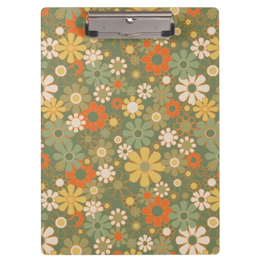 Retro 70er Jahre Blumen-Boho-Muster Klemmbrett (Vorderseite)