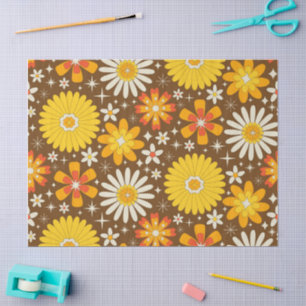 Retro 70er-Jahre Blumen mit atomaren Sternenexplos Seidenpapier