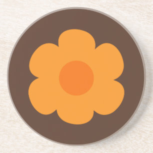Retro 70er Jahre Blumen Orange und Braun Getränkeuntersetzer
