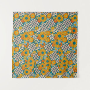 Retro 70er Jahre Blumen-Patchwork-Muster Wandteppich
