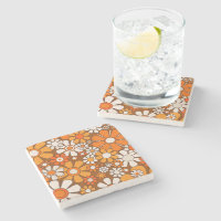 Retro 70er Jahre Blumenmuster Braun & Orange