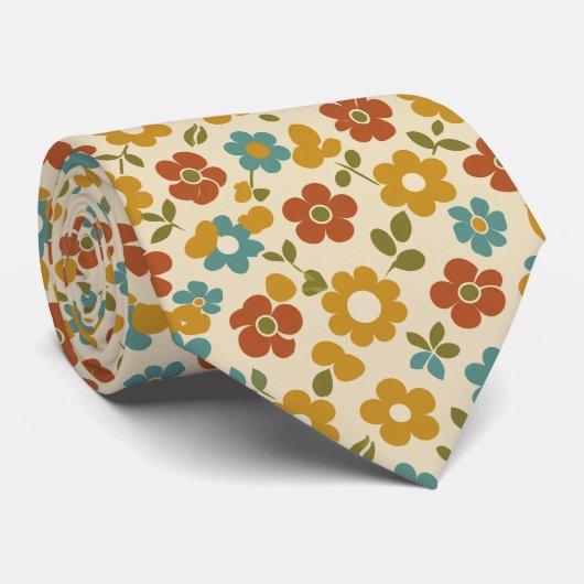 Retro 70er Jahre Blumenmuster Krawatte (Gerollt)