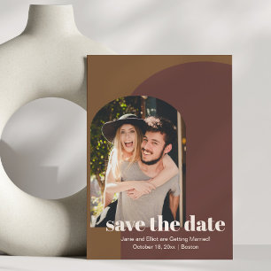Retro 70er Jahre Braunes Geometrisches Bogenfoto H Save The Date