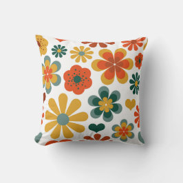 Retro 70er Jahre bunte Blumenmotive und Herzmotive Kissen