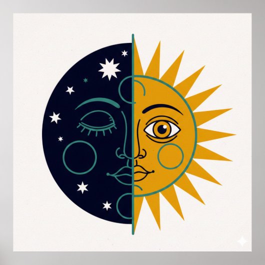Retro 70er Jahre Celestial Sun Moon Split-Face-Kun Poster (Vorne)