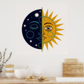 Retro 70er Jahre Celestial Sun Moon Split-Face-Kun Poster (Küche)