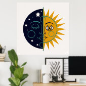 Retro 70er Jahre Celestial Sun Moon Split-Face-Kun Poster (Heimbüro)