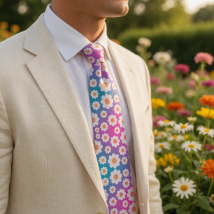 Retro 70er Jahre Daisy Dreams Farbverlauf Blumen Krawatte