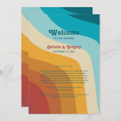 Retro 70er Jahre farbenfrohe Rainbow-Hochzeit Programm (Vorne/Hinten)