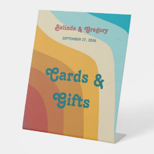 Retro 70er Jahre farbenfrohe Rainbow Wedding Cards Sockelschild